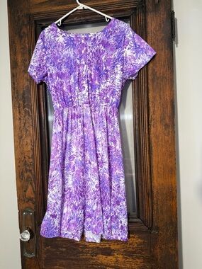 Vintage 80's Haband Purple Floral Short-Sleeve Dress large